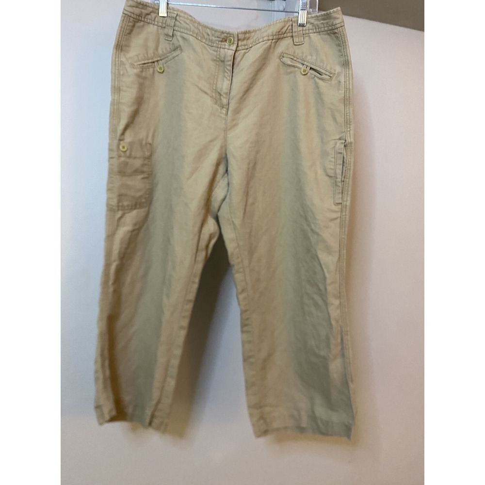 SUNDANCE Khaki Linen Cotton Low Rise Capri Pants 16 Beachy